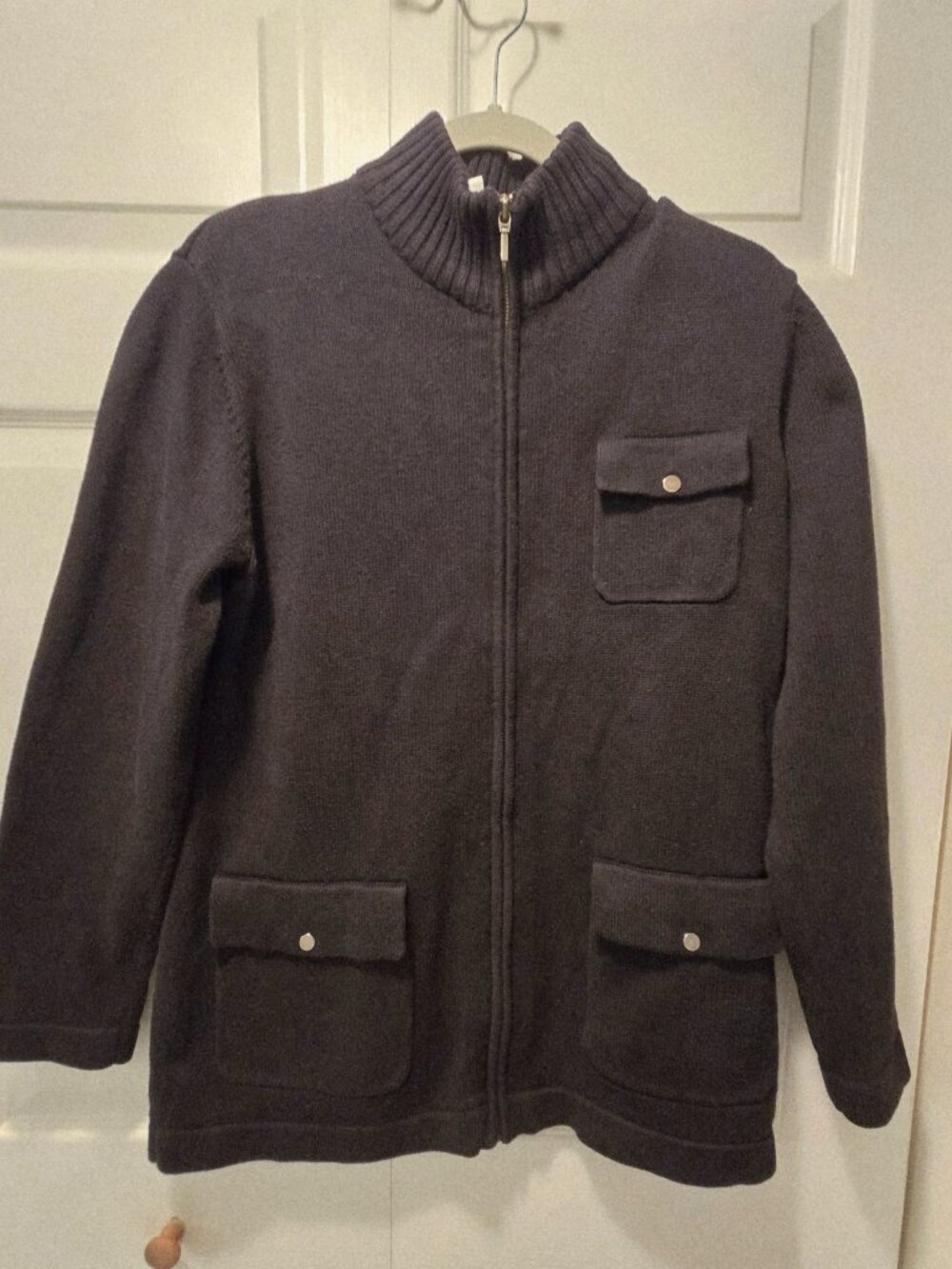 JONES NEW YORK Sport Women's 100% Cotton Black Long Sleeves Zip Front Sweater LG